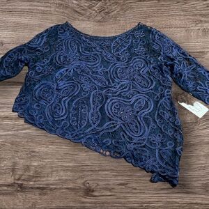 Soulmates Women’s Navy Blue Beaded Lace Asymmetrical Formal Top Size 3XL NWT